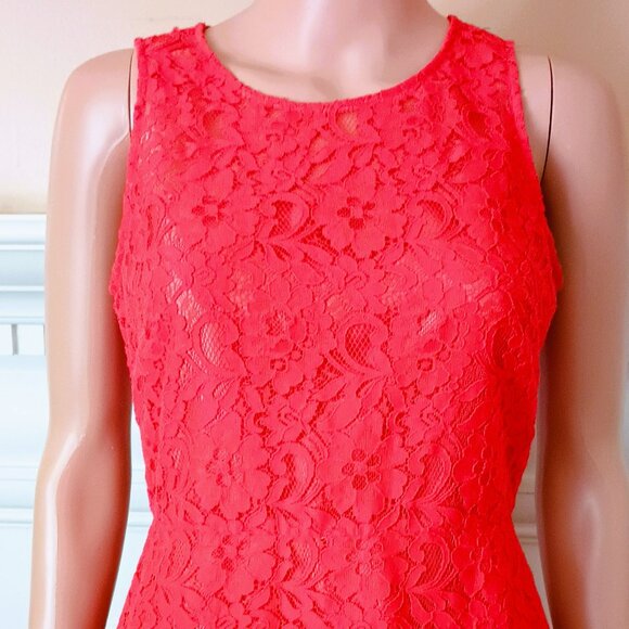 J.Crew Floral Lace Sheath Dress 0 Orange Sleeveless Keyhole Back Fully Lined - Picture 2 of 9